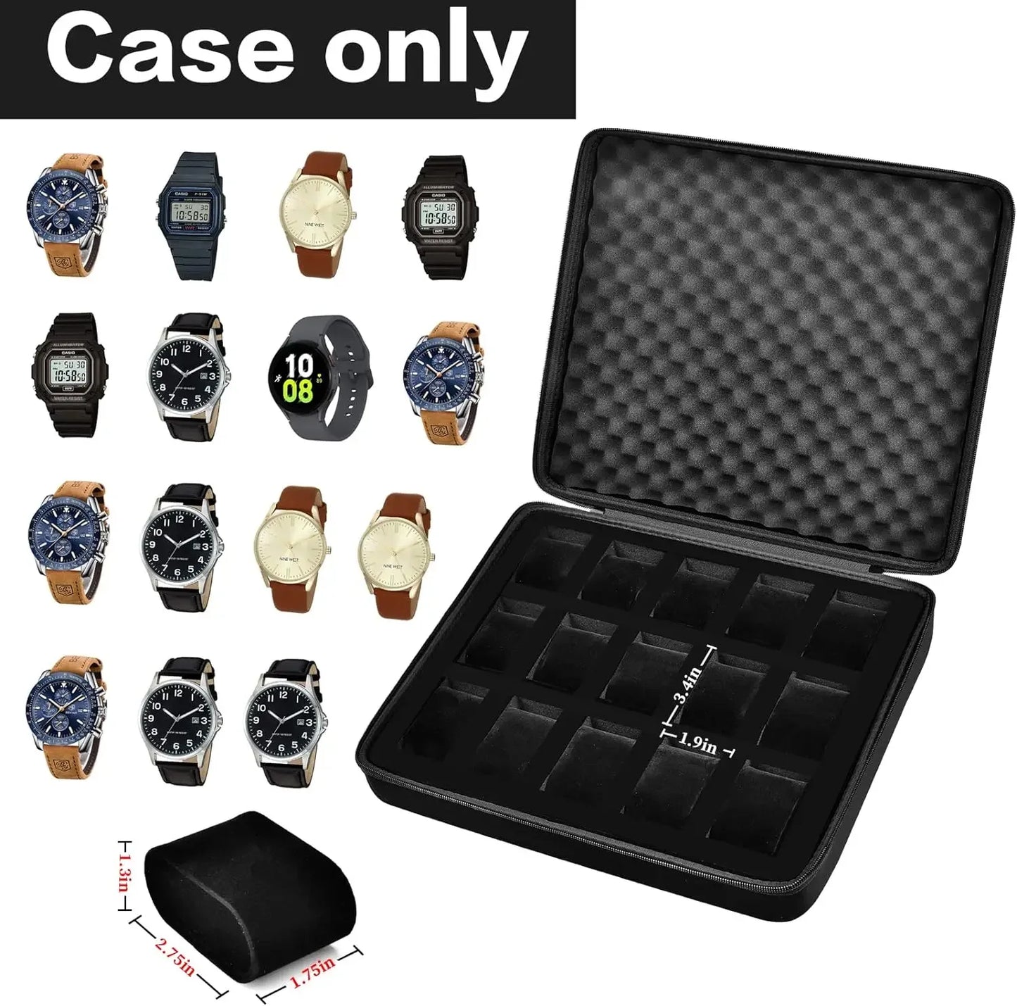 15 Slots Watch Box /Men Watch Display Storage Case Fits All Wristwatches and Smart Watches Up To 42mm Watch Case