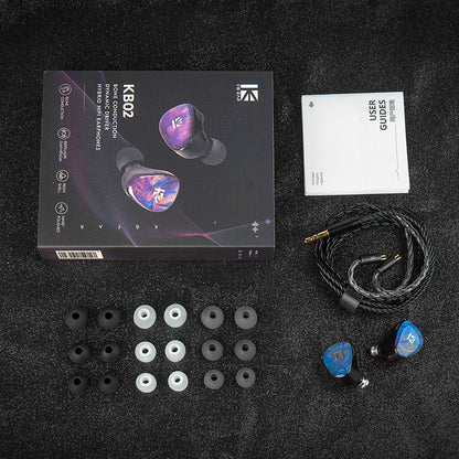 KBEAR KB02 In-Ear Bone Conduction Hybrid Earphones HiFi Bass Monitor Wired Headphones With Replaceable IEM Cable Gaming Headsets