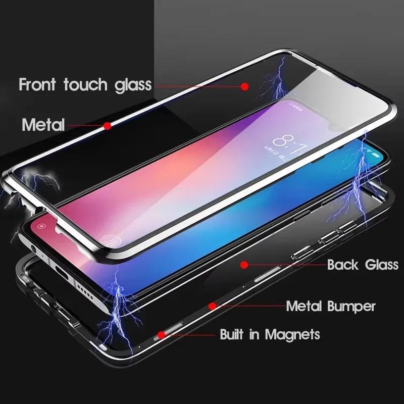 360° Protection Metal Magnetic Phone Case For XiaoMi 13T 14T 15T Redmi K60 K70 Ultra Note 13 14 Pro 5G Double Sided Glass Cover