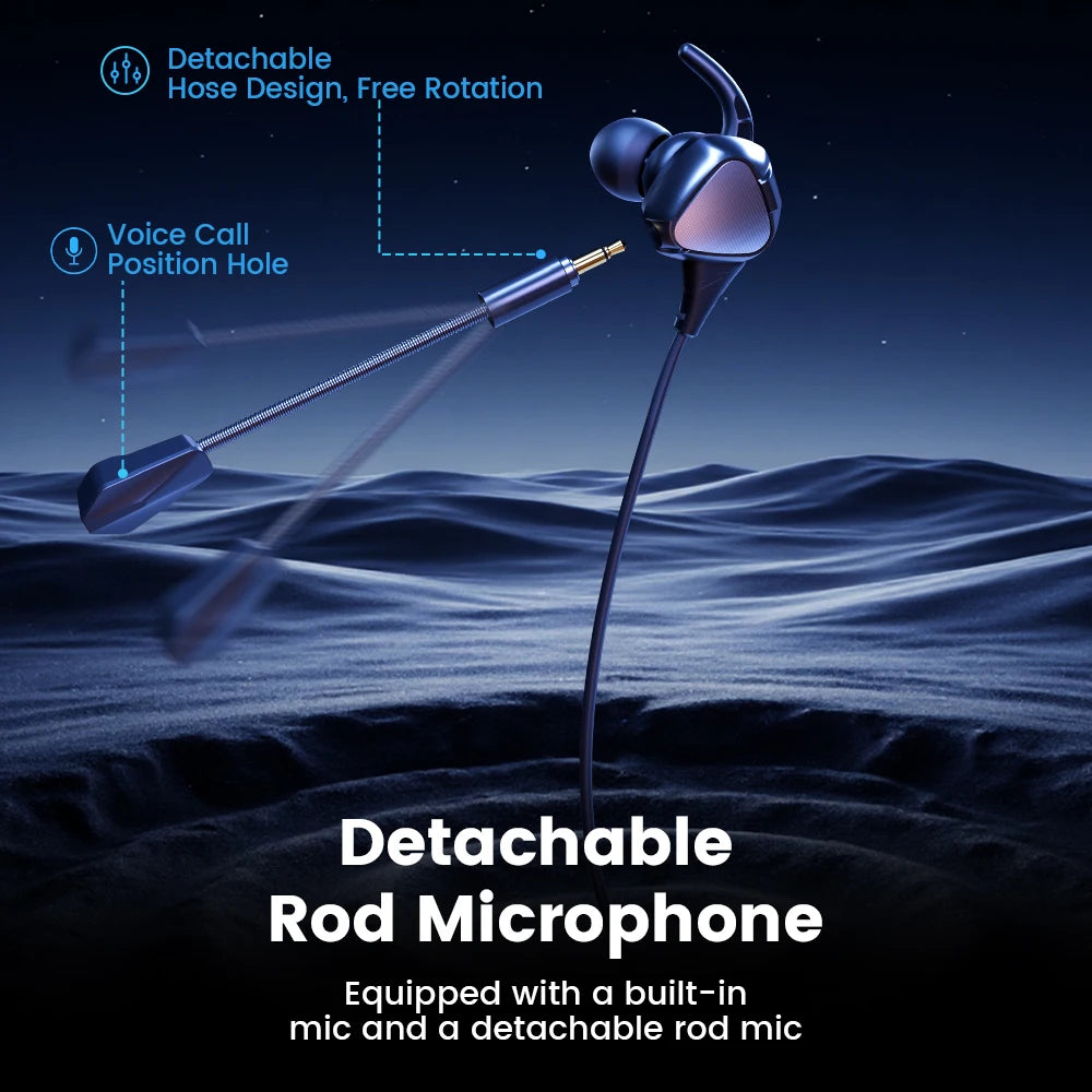 Toocki TE27 Gaming Wired Earphones with HD Detachable Rod Mic Surround Sound Large Dynamic Driver Headphones for Universal Game
