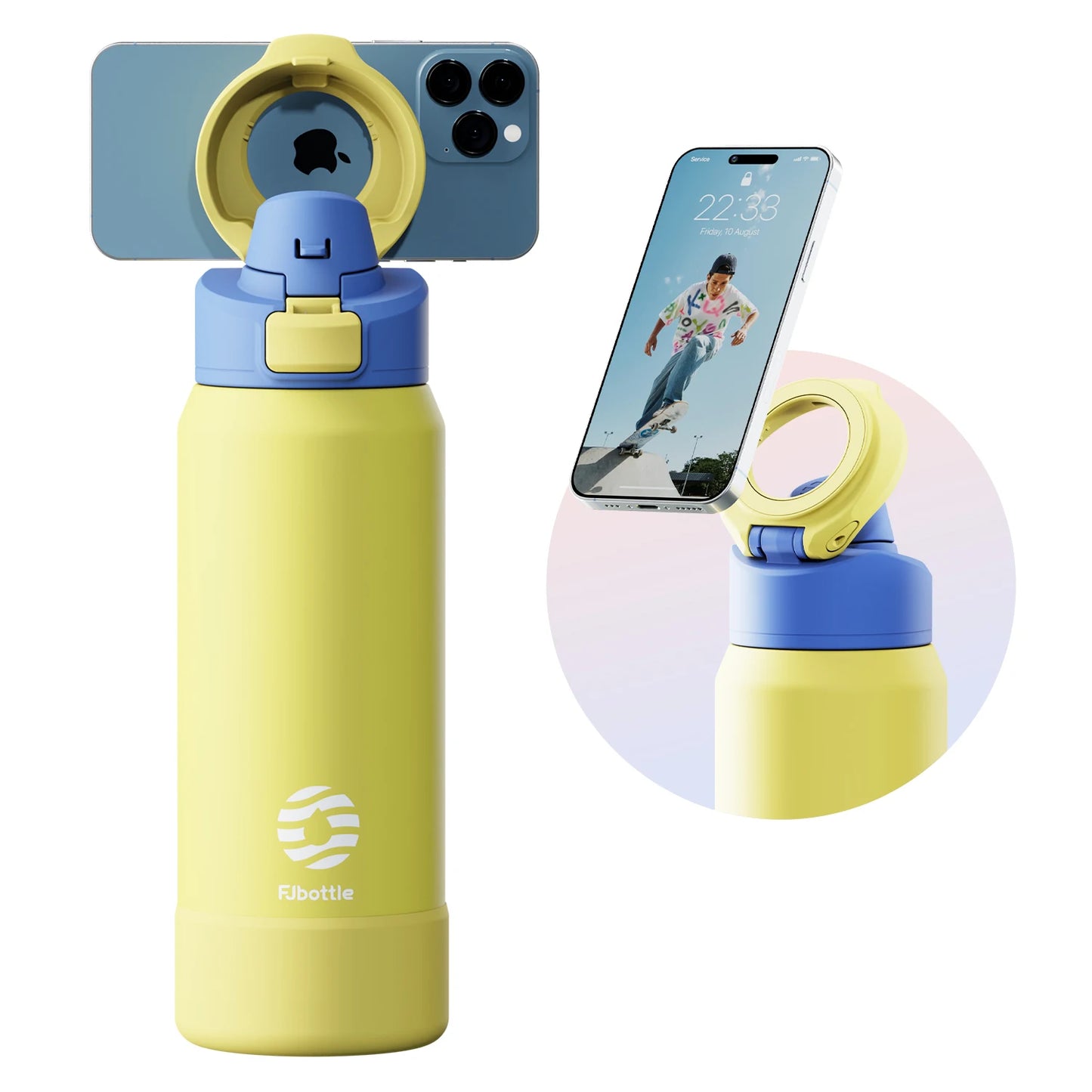 Fjbottle Magnetic Thermos Stainless Steel Sports Water Bottle with Magnetic Phone Holder Bouncing cover Insulation Cup