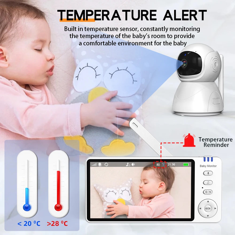 Baby Monitor 5"IPS Video With Pan Tilt Child Camera Wireless 2-Way Audio Night Vision Security Babysitter VOX Wake Up USB Charge