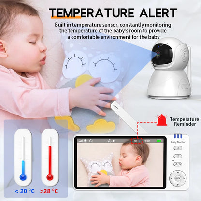 Baby Monitor 5"IPS Video With Pan Tilt Child Camera Wireless 2-Way Audio Night Vision Security Babysitter VOX Wake Up USB Charge