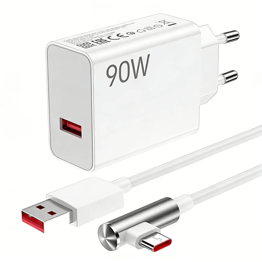 90W Max EU Fast Charger For Xiaomi 13 14 15 Ultra 15T 17 Pro Redmi Note 14 15 Pro POCO F6 F7 F8 X7 X8 Pro Type C USB Elbow Cable