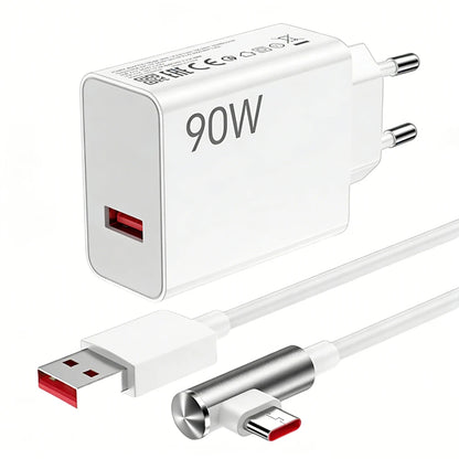 90W Max EU Fast Charger For Xiaomi 13 14 15 Ultra 15T 17 Pro Redmi Note 14 15 Pro POCO F6 F7 F8 X7 X8 Pro Type C USB Elbow Cable