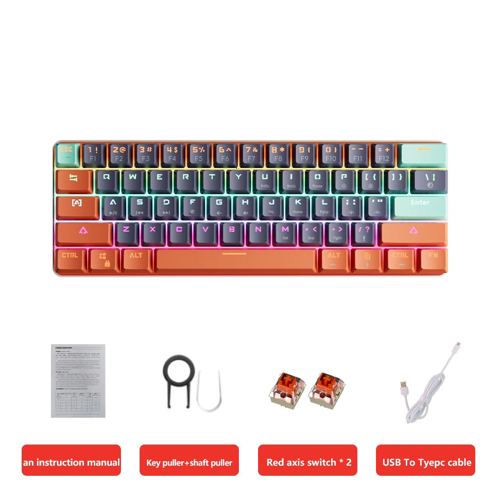 MUCAI 61 key USB hot swappable esports mechanical keyboard game red axis LED cool light effect compact and practical