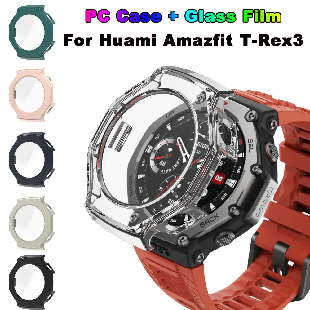 PC Case + Tempered Glass For Huami Amazfit T-Rex 3 Full Shell Screen Protector Bumper Cover For Amazfit T-Rex3 Smart Accessories