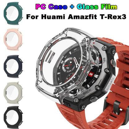 PC Case + Tempered Glass For Huami Amazfit T-Rex 3 Full Shell Screen Protector Bumper Cover For Amazfit T-Rex3 Smart Accessories