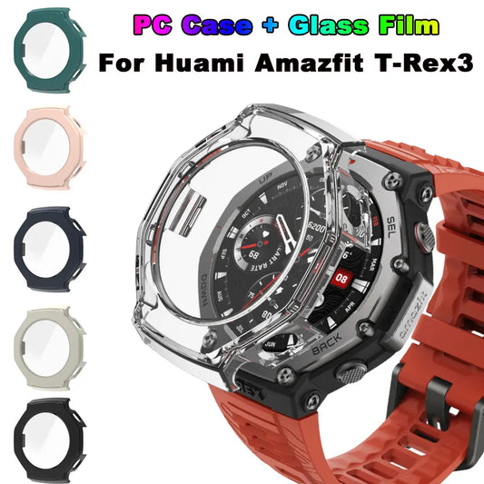 PC Case + Tempered Glass For Huami Amazfit T-Rex 3 Full Shell Screen Protector Bumper Cover For Amazfit T-Rex3 Smart Accessories