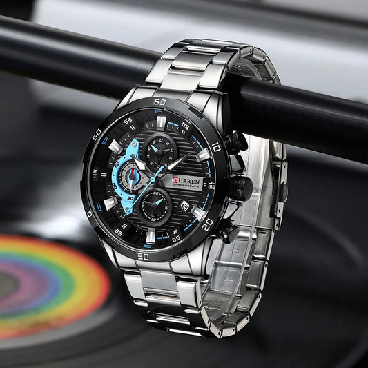 CURREN 8402 Creative Fashion Mens Business Casual Wristwatches Stainless Steel Luminous Dial Chronograph Clock