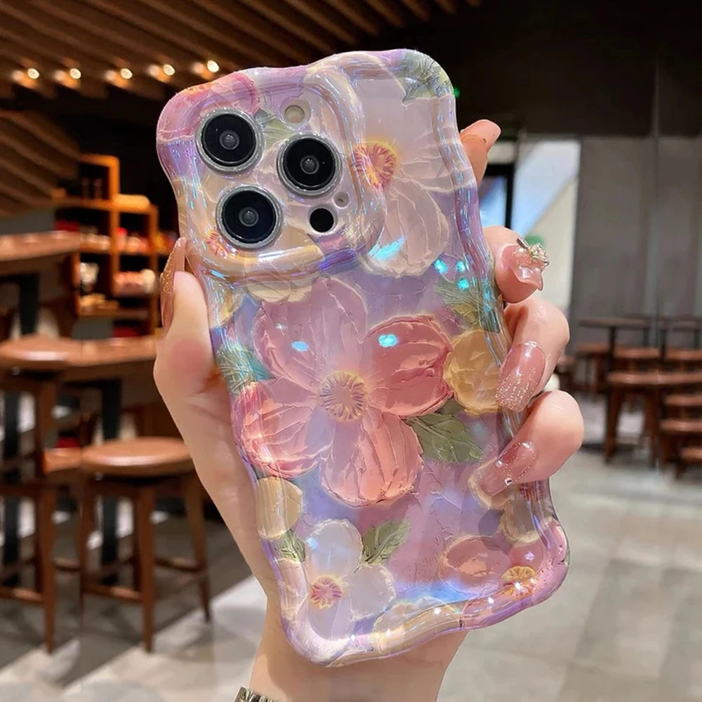 Retro Oil Painting Phone Case For iPhone 13 14 15 16 ProMax 12 11 Luxury Flower Print Shockproof Silicone Cover Artistic Decor