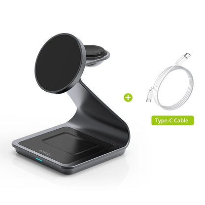 Bonola Magnetic 3 in 1 Charger Metal Stand for iPhone 14/15/16/17 Pro Fast Wireless Charging Desk Holder for Apple Watch/AirPods
