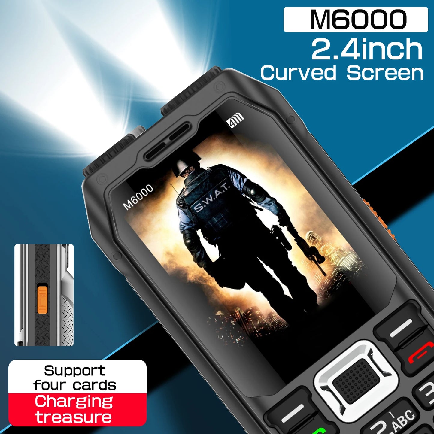 Durable Outdoor Senior Phone Magic Voice 4 Quad Sim Cards Large Battery Powerbank Speed Dial Big Button Loud Voice Dual Torch