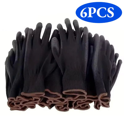 6/12/18PCS Black PU Coating Gloves Anti-Slip Multi-scenario Nylon PU Gloves Durable Gardening Machinery Automotive Repair