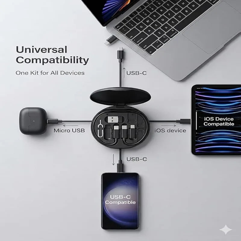 General Multifunctional 60W Type C Data Cable Set Fast Charge For IPhone Chargers Storage Box Card Pin Travel Box Phone Holder