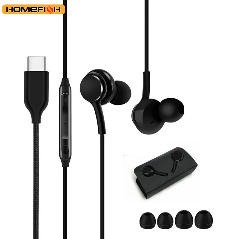 HOMEFISH USB-C Wired Earbuds In-Ear Headphones with Mic HiFi Stereo Sound Tangle-Free Braided Cable Type-c,3.5mm 2skus