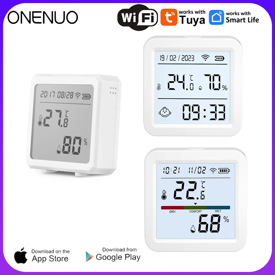ONENUO Smart WIFI Temperature Humidity Sensor Hygrometer Thermometer Tuya Smart  APP Remote Moniter Support Alexa Assistant
