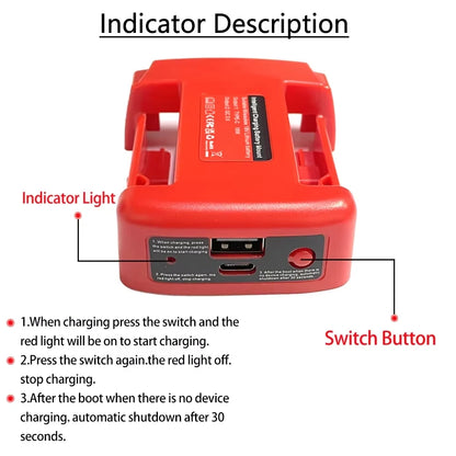 NEW Power Bank Charger For Milwaukee 18V Lithium Battery With USB With Type-C for Laptop Mobile Phone Charging(NO Battery)