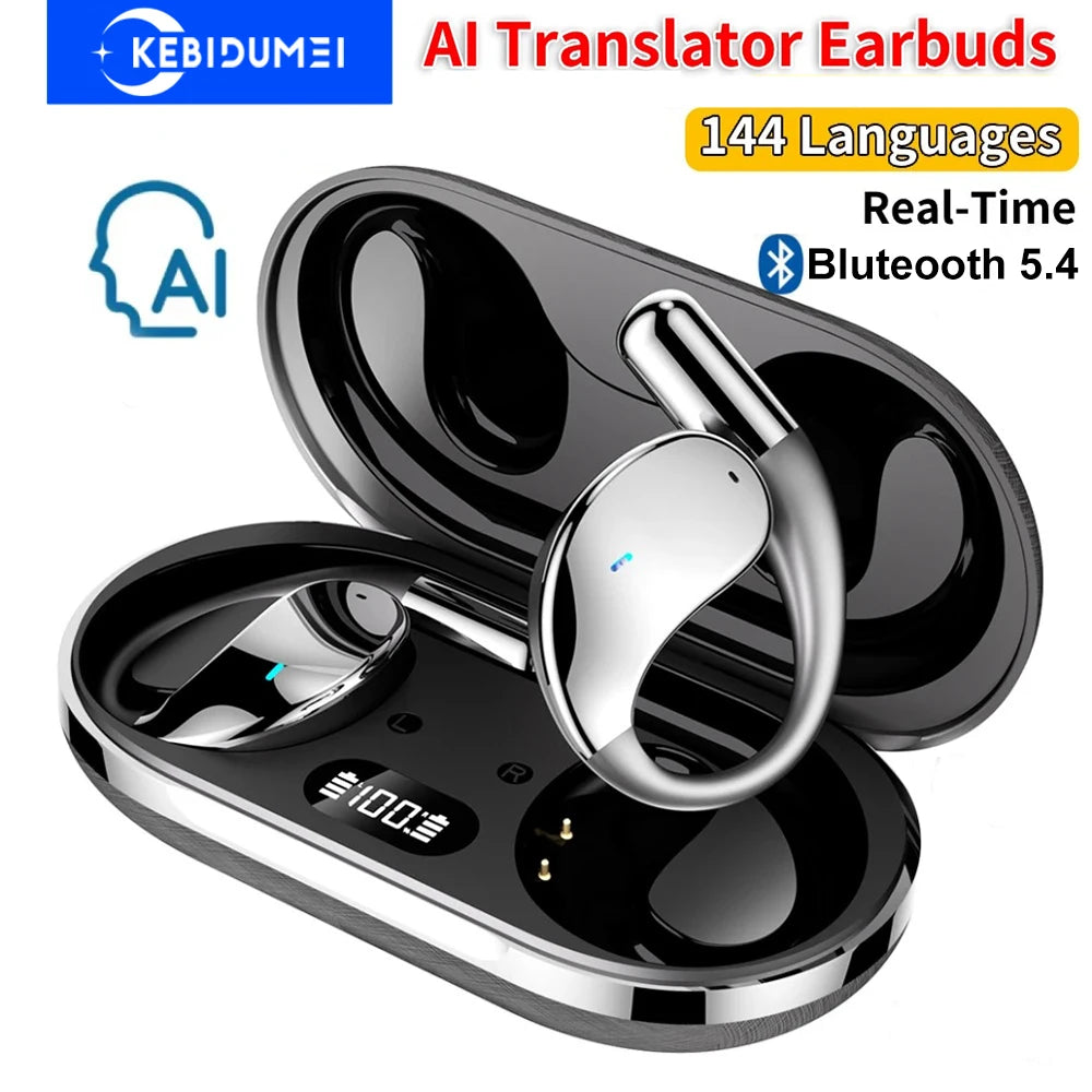 Bluetooth 5.4 AI Translation Earphones Real Time Support 144 Language Wireless Ear-hook Headsets HiFi Noise Reduction Headphones