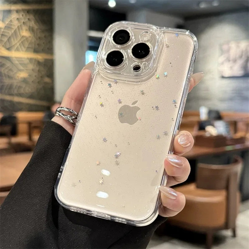Luxury Clear Star Bling Glitter Phone Case For iPhone 17 16 15 14 13 12 11 Pro Max XR X XS 8Plus Sparkle Shockproof Bumper Cover