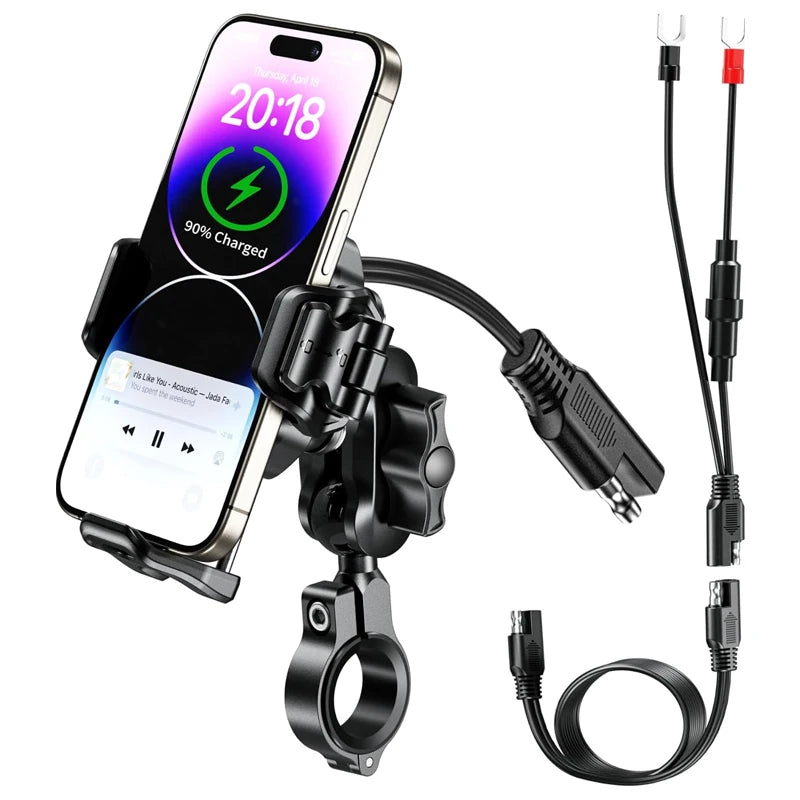 Upgraded Motorcycle Phone Holder 15W Wireless Charger QC3.0 USB Fast Charging Moto Handlebar Bracket GPS Shockproof Stand