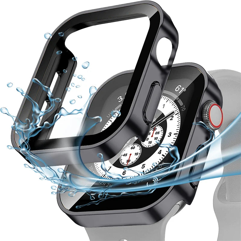 Tempered Glass Case for Apple Watch 45mm 41mm 44mm 40mm Screen Protector Cover Waterproof Hard Bumper iWatch Series 4 5 SE 6 7 8