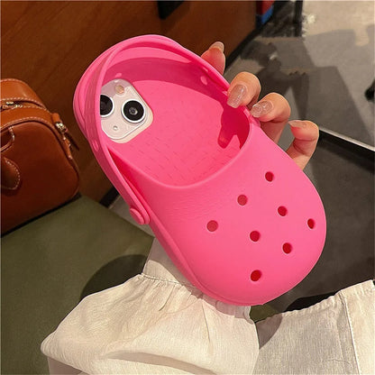INS Cute Funny Hole Slippers Phone Case For iPhone 15 13 14 12 11 Pro Max Creative Summer Camera Protection Soft Silicon Cover