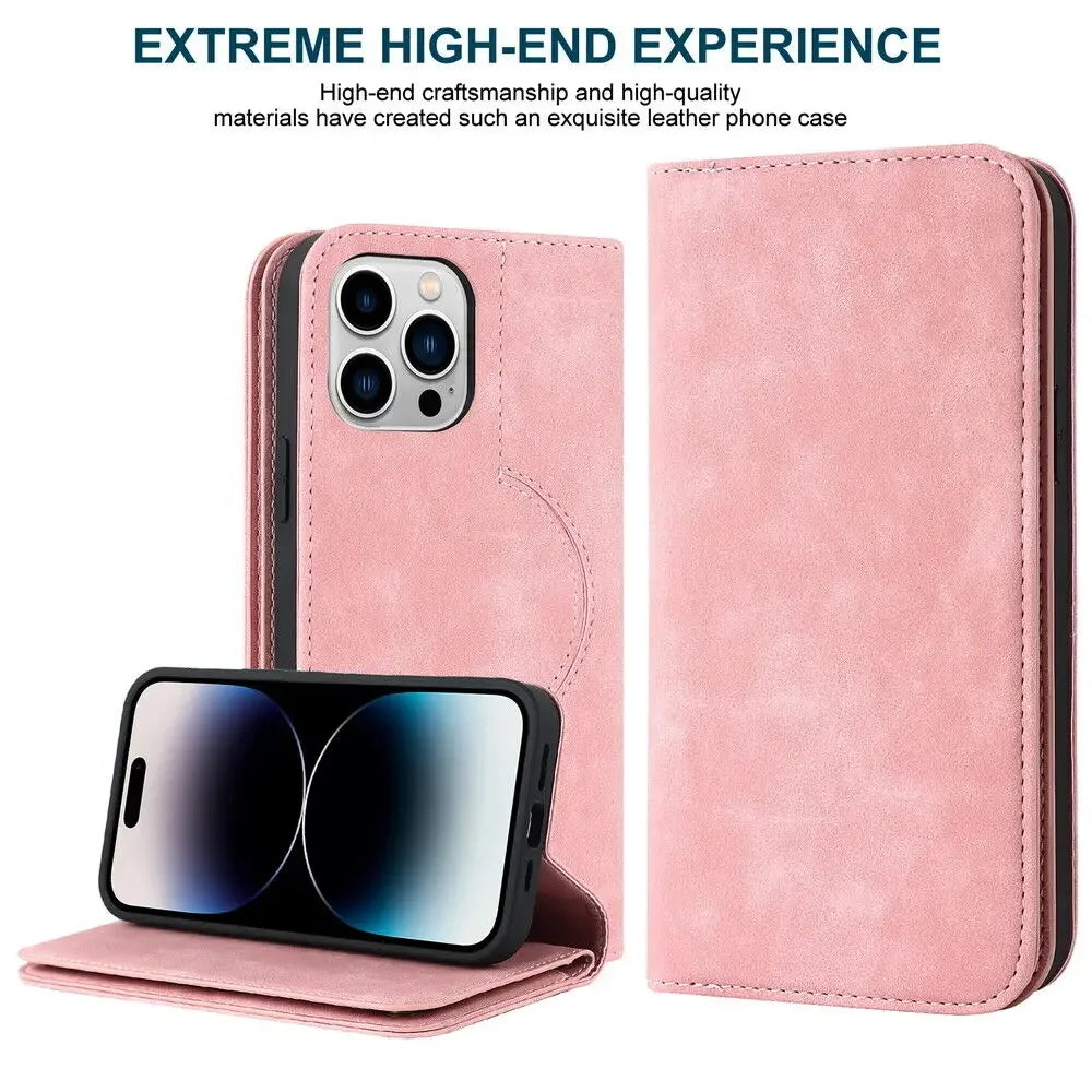 For iPhone 12 13 14 15 Pro Max 14 Plus 13Mini Flip Leather Wallet Card Slot MagSafe Charging Case Cover