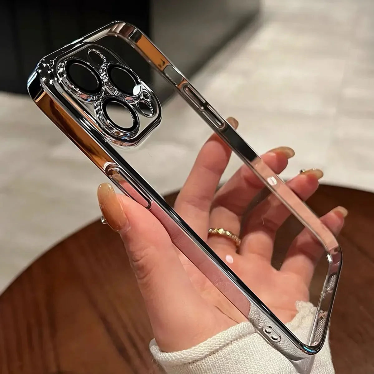 Luxury Plating Clear Silicone Phone Case For iPhone 16 15 14 13 12 11 Pro Max Plus X XR XS Mini Lens Protection Case Back Cover