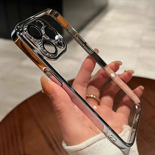 Luxury Plating Clear Silicone Phone Case For iPhone 16 15 14 13 12 11 Pro Max Plus X XR XS Mini Lens Protection Case Back Cover