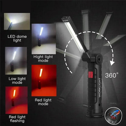 Portable COB LED Work Light USB Rechargeable LED Flashlight Inspection Lamp With Magnetic Hook Power Bank 18650 Battery Torch