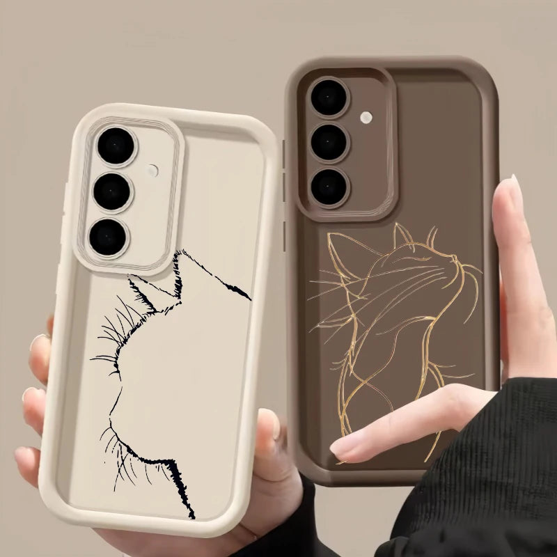Artistic Line Cat Case For OPPO Reno 13 14 11 12F 11F 13F Realme C53 C55 C65 C63 C67 C71 15T 14 Plus A78 A58 A79 A60 A6 A5 Pro