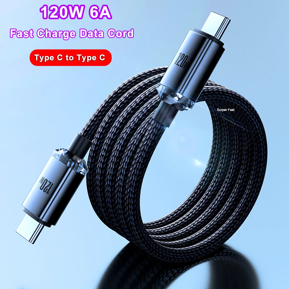 120W 6A Type C to Type C Fast Charger Data Cable For Samsung Xiaomi Huawei Android Phone Charger USB C Cord MacBook Pro iPad Pro