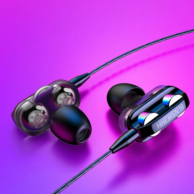 Universal Wired 3.5mm Jack Headset Double Horn 6D Stereo Heavy Bass Music Earphones With Mic Gaming Handsfree In-ear Earbuds