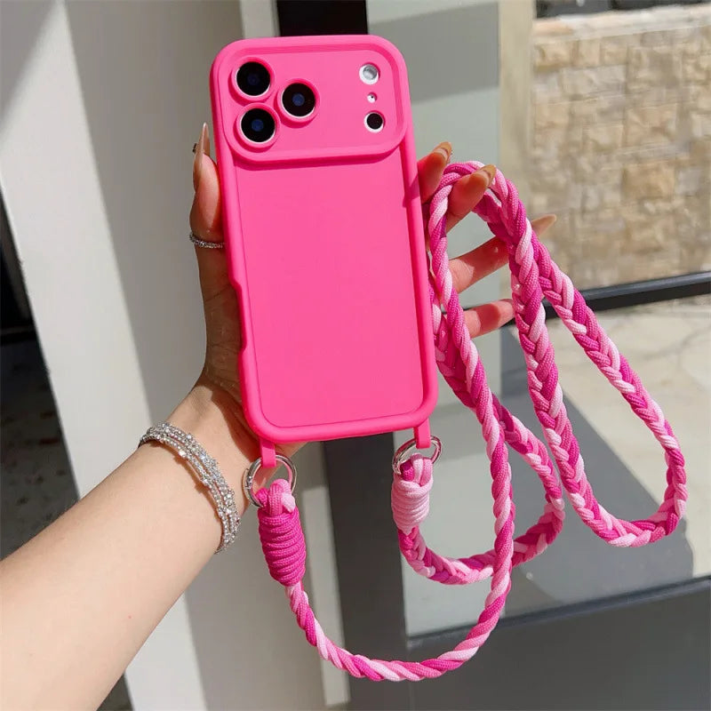 TPU Soft Silicone Crossbody Lanyard Phone Case for IPhone Air 17 16 15 Plus 14 13 12 11 Pro Max SE2022 Rope Necklace Strap Cover