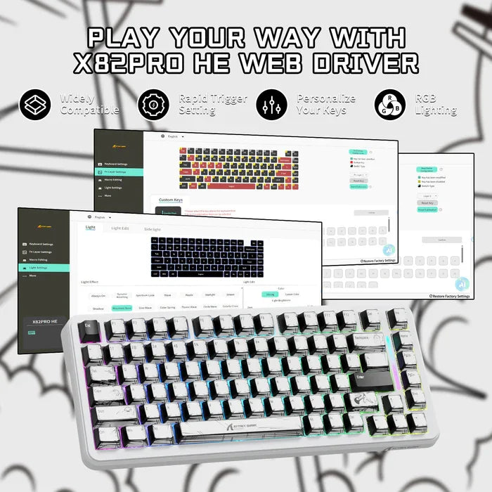 ATTACK SHARK X82PRO HE Magnetic Switch Keyboard 75% 8K RGB Hot Swappable PBT Triple Mode For Gamers