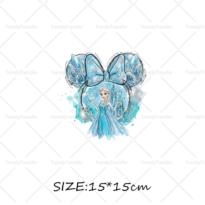 Mouse Head Princess Iron on Transfers for Clothes Heat Press Stickers Thermal Patches on Tees