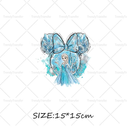 Mouse Head Princess Iron on Transfers for Clothes Heat Press Stickers Thermal Patches on Tees