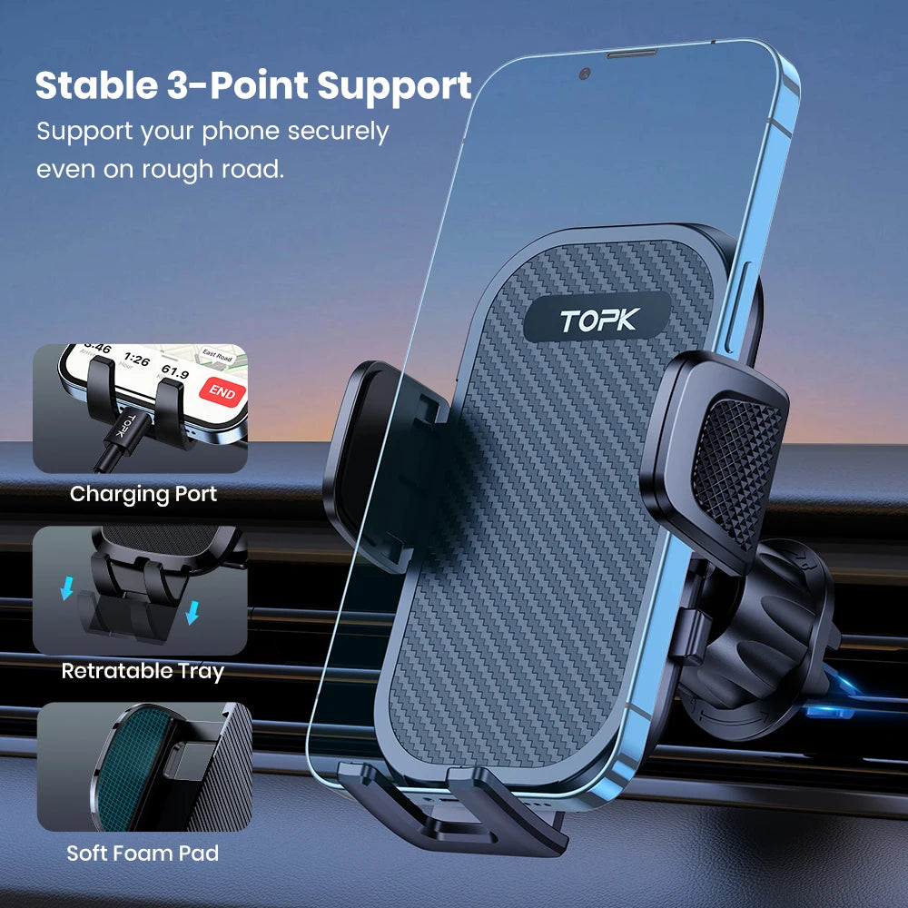 TOPK D42-G Car Phone Holder Mount, Upgraded Metal Hook Cell Phone Holder For Car Air Vent Compatible With All Phones
