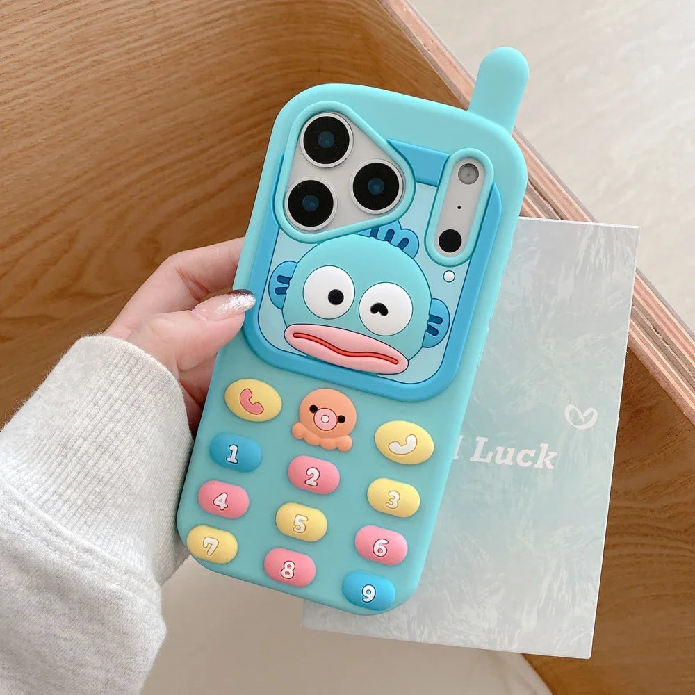 Cute Cartoon Sanrio Hangyodon 3D Stereoscopic  Phone Case For iPhone 17 16 15 14 13  Pro Max Shockproof Soft Silicone Cover