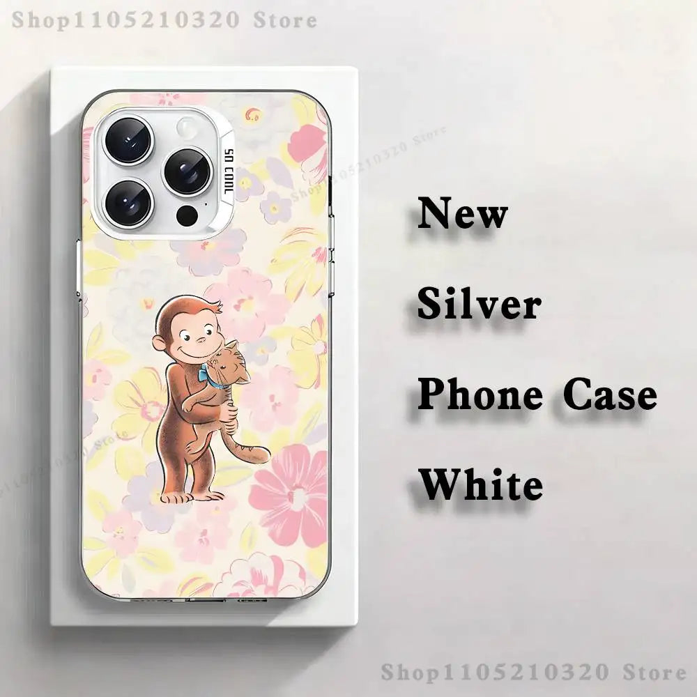 Curious G-George Monkey Phone Case For iPhone 17,16,15,14,13,12,X,8,Pro,Max,Plus,E,SE4,Air,Mini White IMD Matte