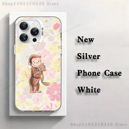 Curious G-George Monkey Phone Case For iPhone 17,16,15,14,13,12,X,8,Pro,Max,Plus,E,SE4,Air,Mini White IMD Matte