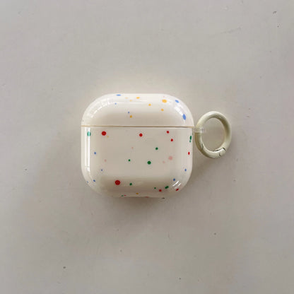 Korean Fashion Color Splash Ink Polka Dot Pure Color with Ring and Tomato Pendant Cover for AirPods 1 2 3 4 Pro 2 Pro 3
