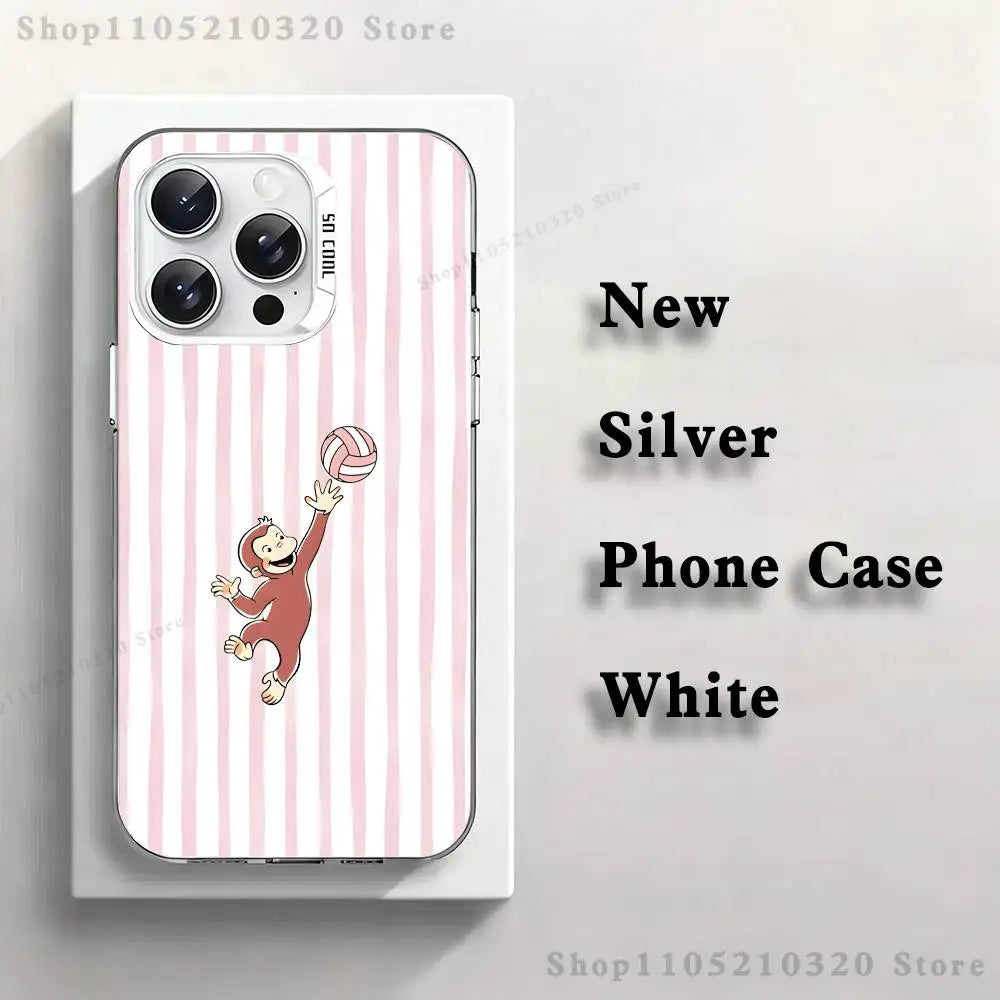 Curious G-George Monkey Phone Case For iPhone 17,16,15,14,13,12,X,8,Pro,Max,Plus,E,SE4,Air,Mini White IMD Matte