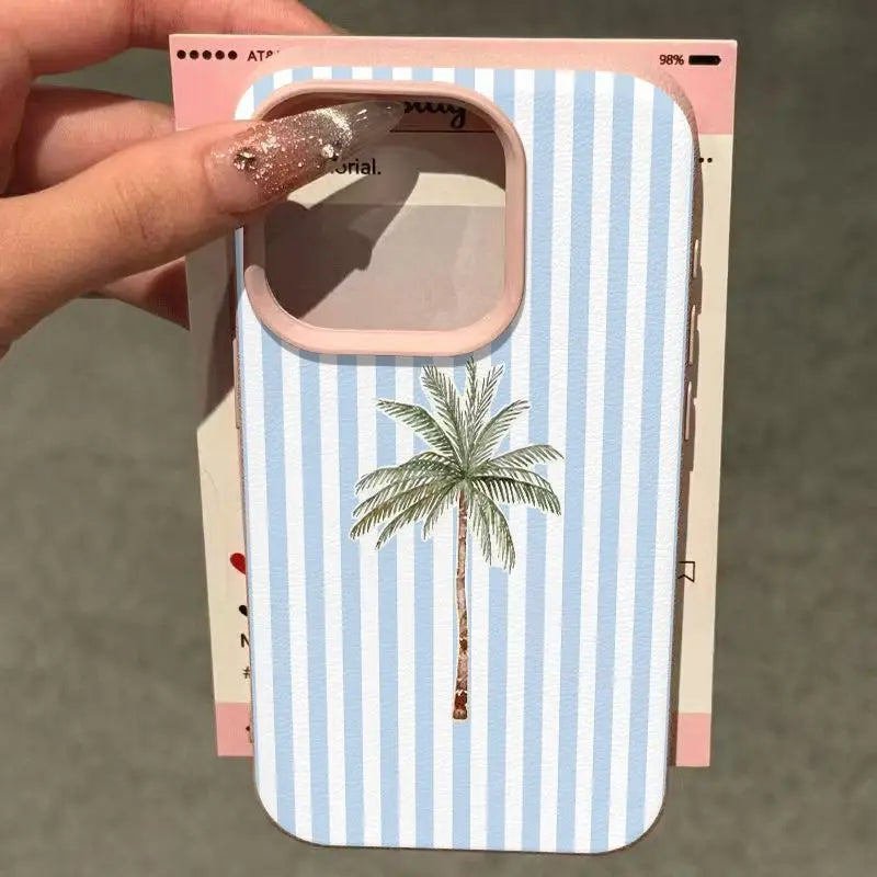 Light Striped Background with Palm Tree Pattern TPU Phone Case For iPhone 17 16 15 14 13 12 11 Pro Max XS X XR 7 8 Plus 17 Cover