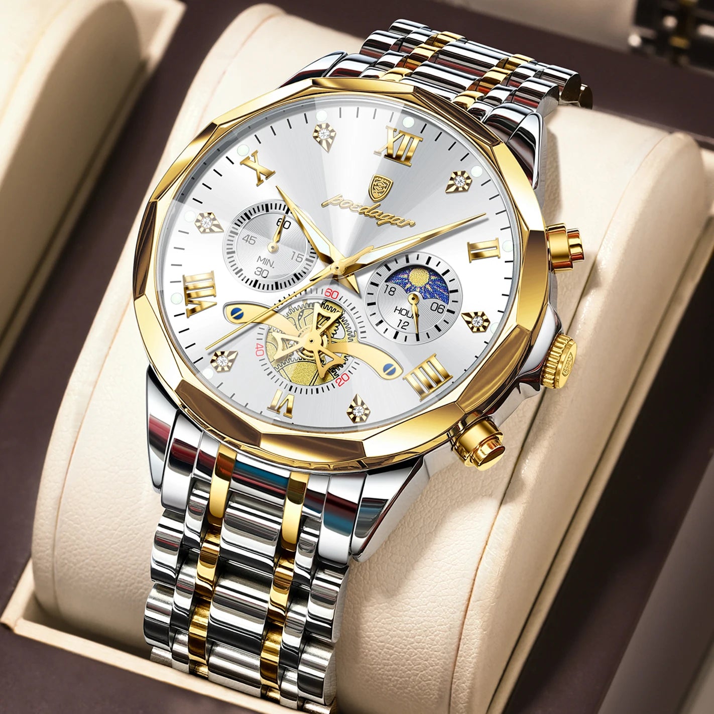 POEDAGAR Luxury Men Clock Waterproof Luminous Chronograph Sport Man Wristwatch Stainless Steel Fahion Quartz Men's Watches Reloj