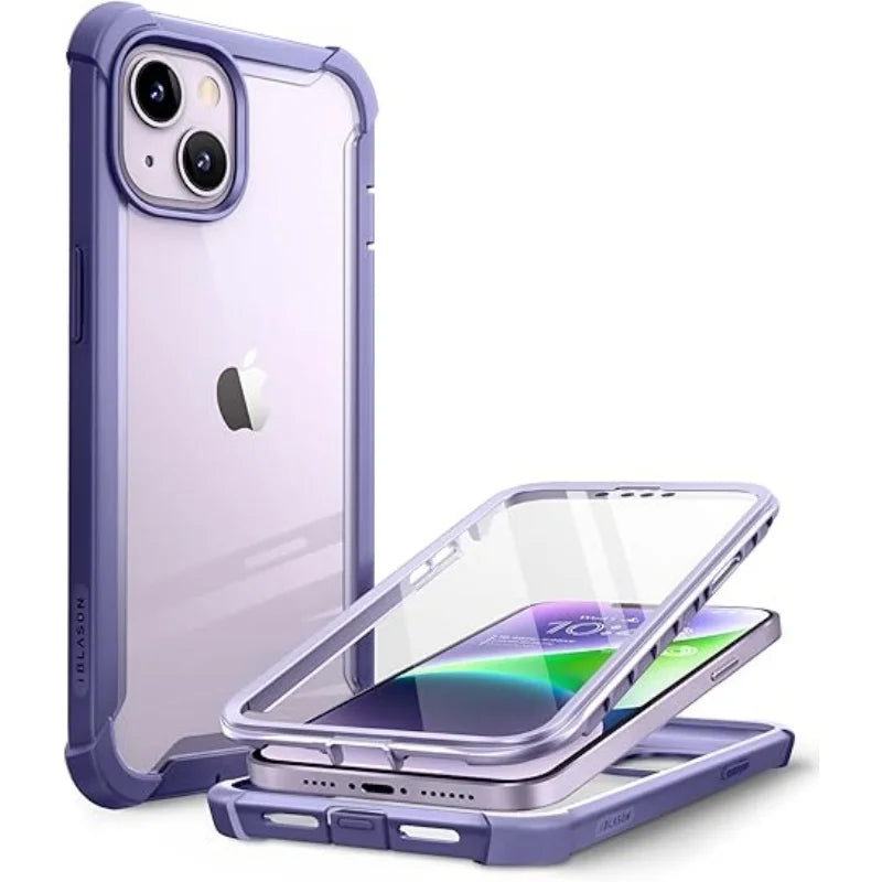 For iPhone 13 Case 6.1“ (2021 Release) I-BLASON Ares Full-Body Rugged Clear Bumper Cover with Built-in Screen Protector