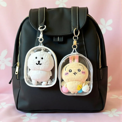 12cm PVC Transparent Storage Bag with Keychain Multicolor Cartoon Doll Display Box Dustproof Case Earphones Gift Organizer Bags