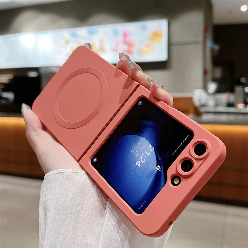 Liquid Silicone Magnetic Case For Samsung Galaxy Z Flip 7 6 5 4 3 Wireless Charging Shockproof Protection Soft Cover For ZFlip6