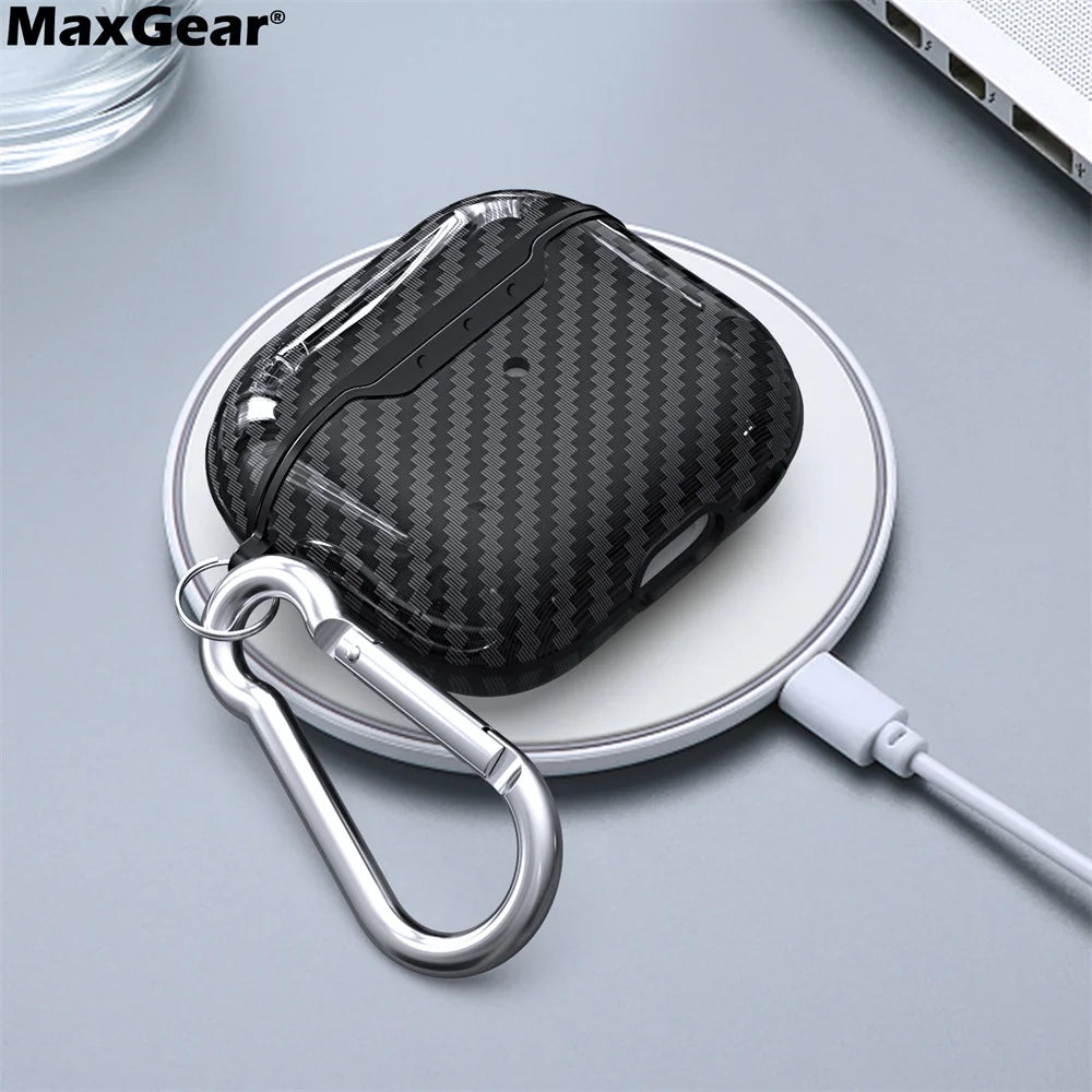 Business Carbon Fiber Pattern Earphone Cases For Airpods 4 3, 1/2 Case Headphones Protective Case For Apple Airpods Pro 2 Covers
